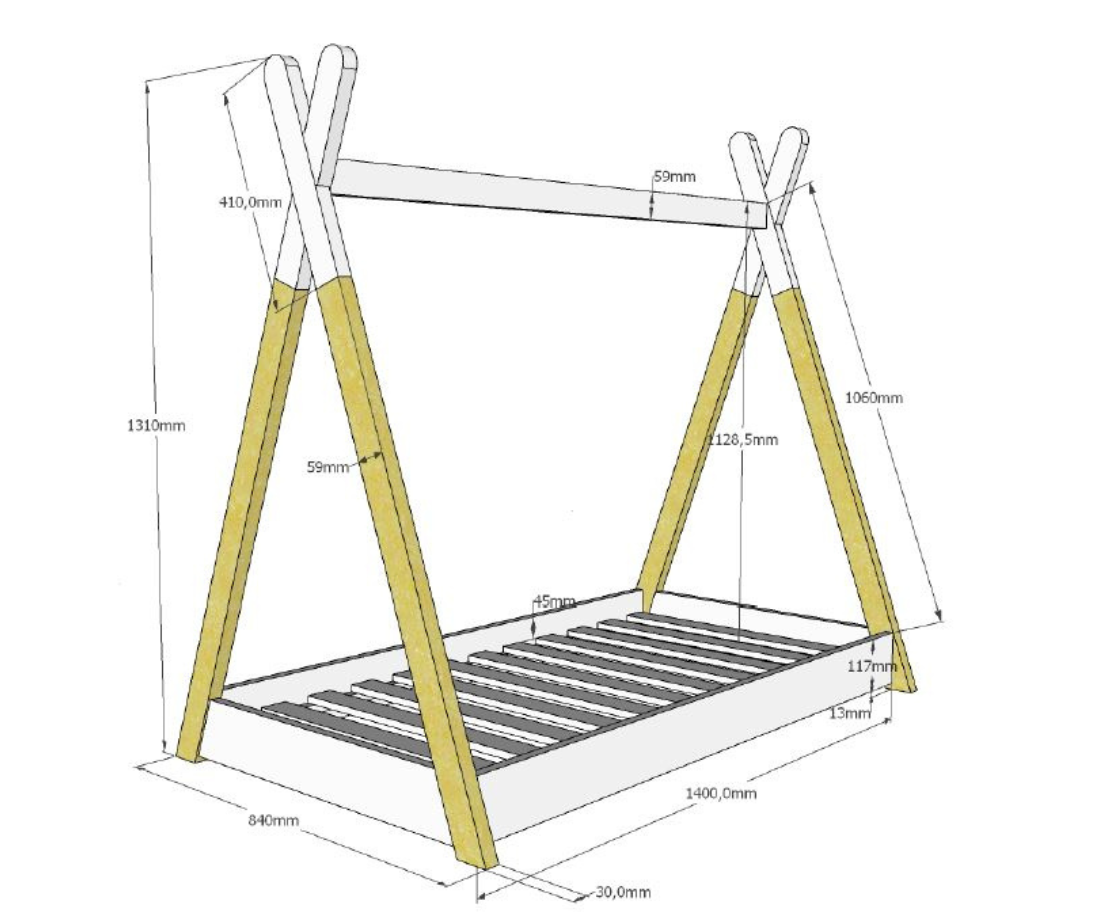 Tipi Toddler Bed 70x140cm - White