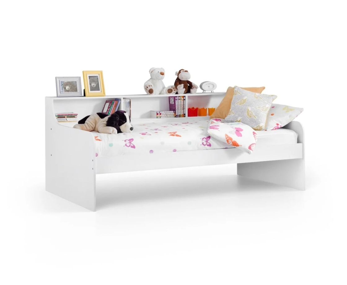 Grace Pure White Daybed Kids Bed with Handy Shelves