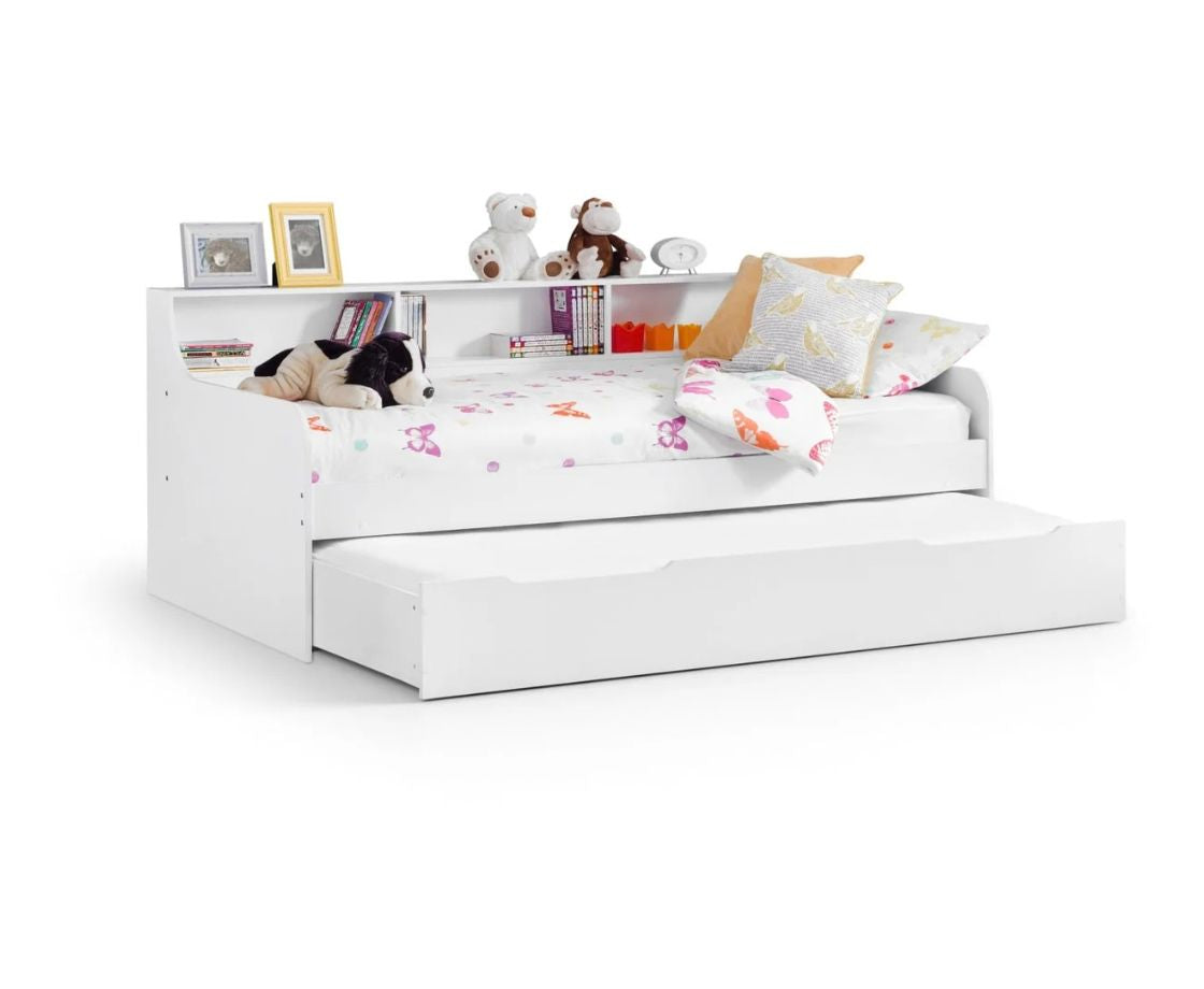 Grace Pure White Daybed Kids Bed with Handy Shelves