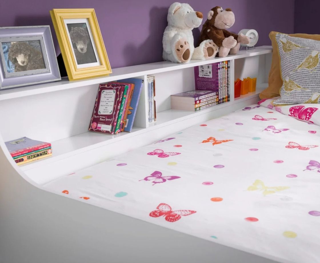 Grace Pure White Daybed Kids Bed with Handy Shelves
