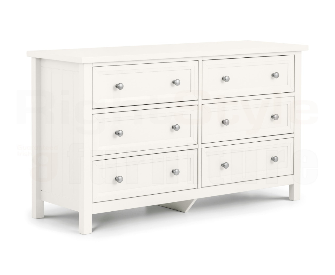 Maine 6 Drawer Wide Chest - Surf White