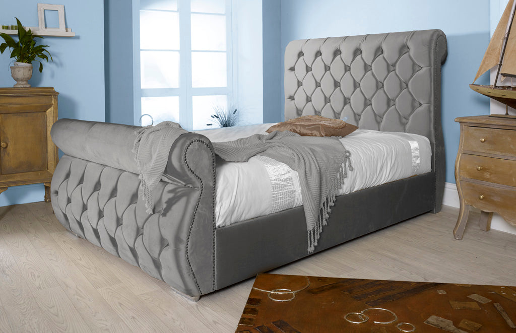 Chester 5ft Kingsize Ottoman Bed Frame- Velvet Silver