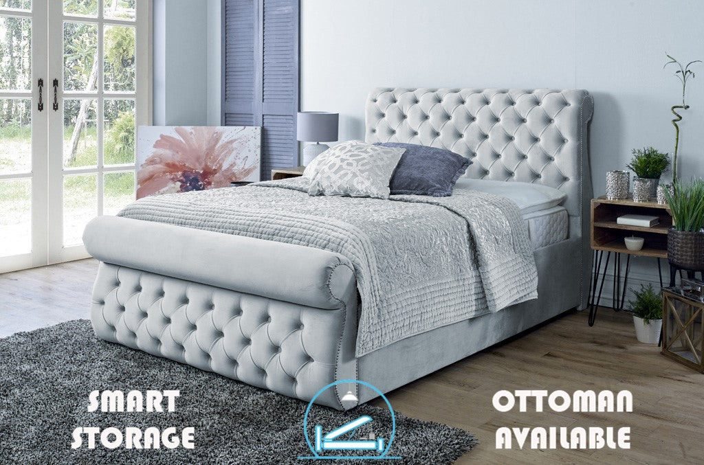 Alicante 6ft Superking Ottoman Bed Frame- Velvet Mustard