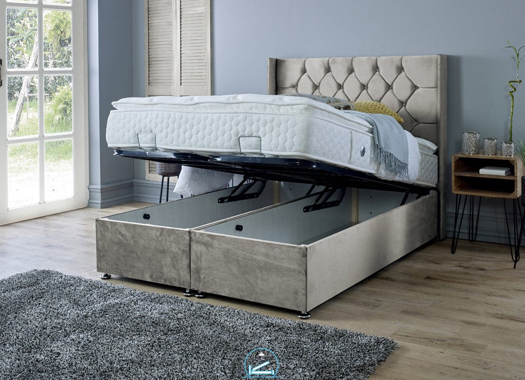 Marlon 4ft Ottoman Bed Frame- Velvet Steel