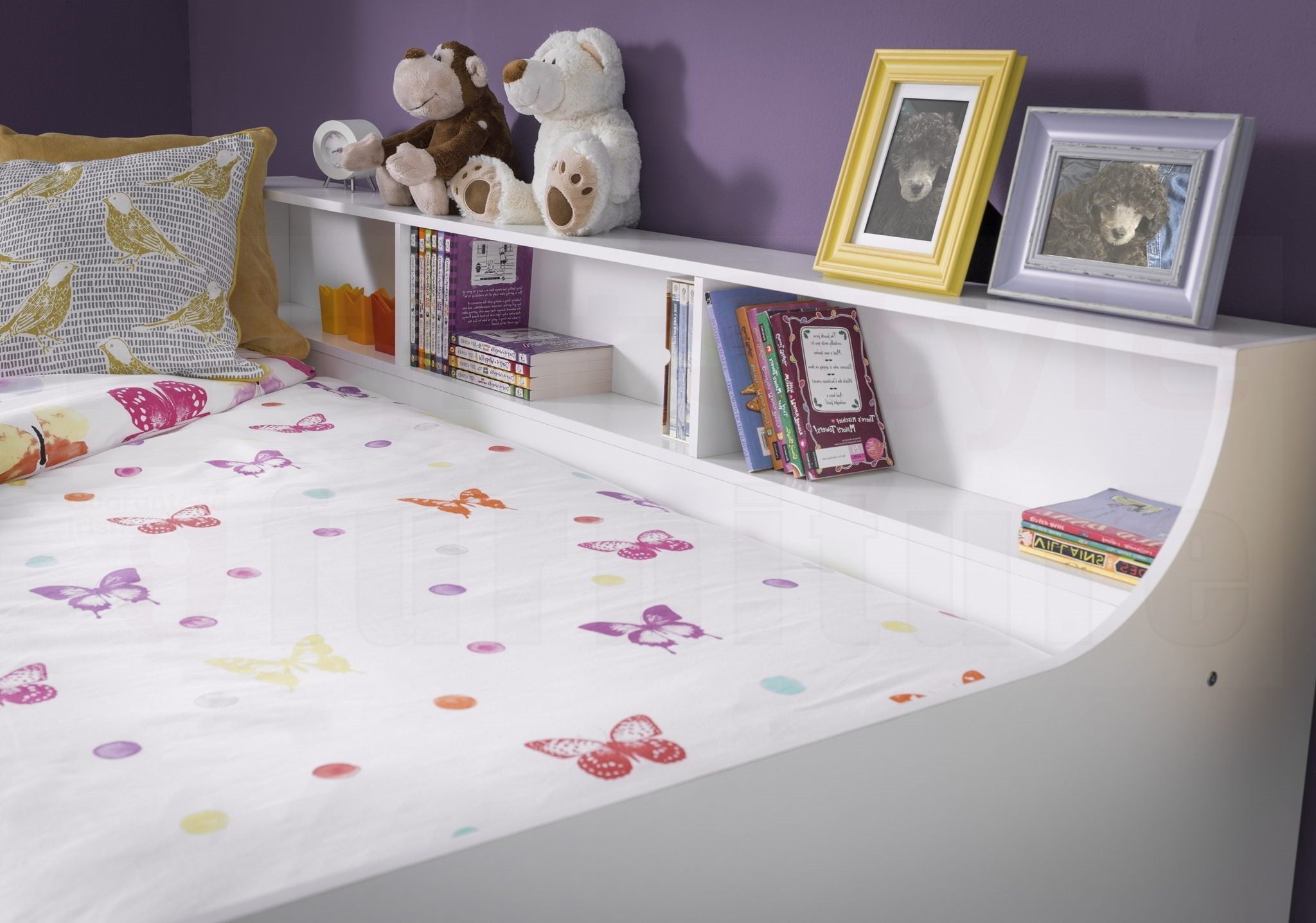 Ares Pure White Daybed Kids Bed with Handy Shelves