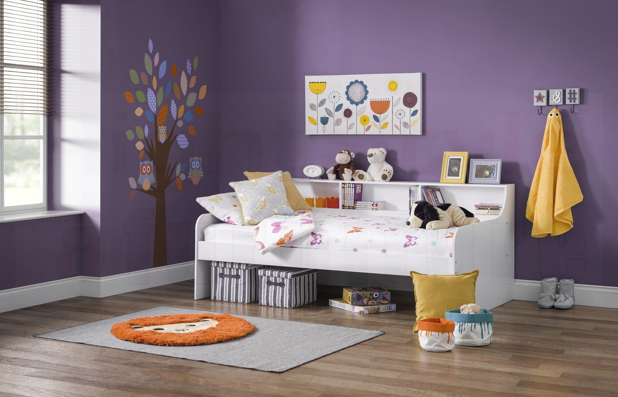 Ares Pure White Daybed Kids Bed with Handy Shelves