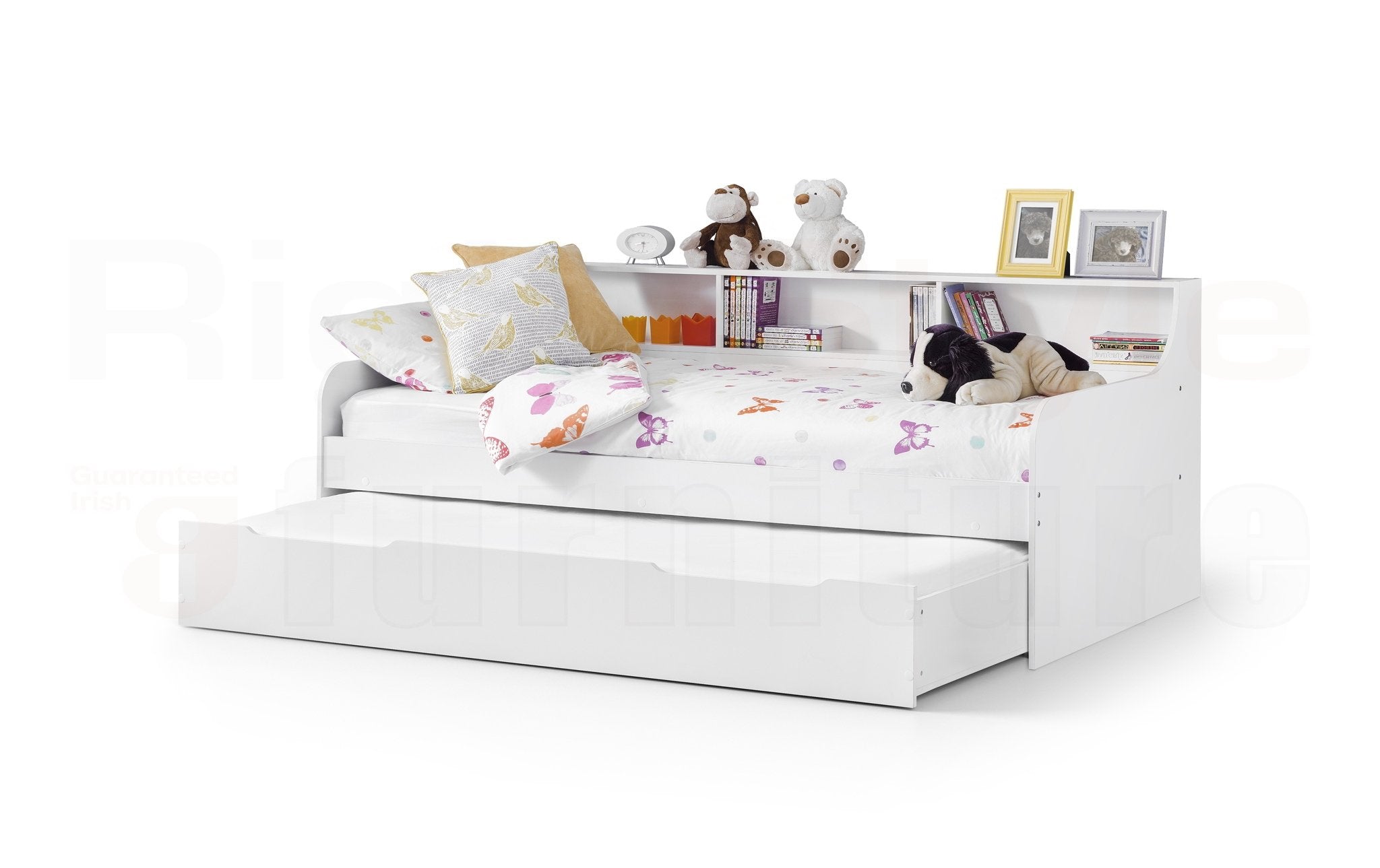 Ares Pure White Daybed Kids Bed with Handy Shelves