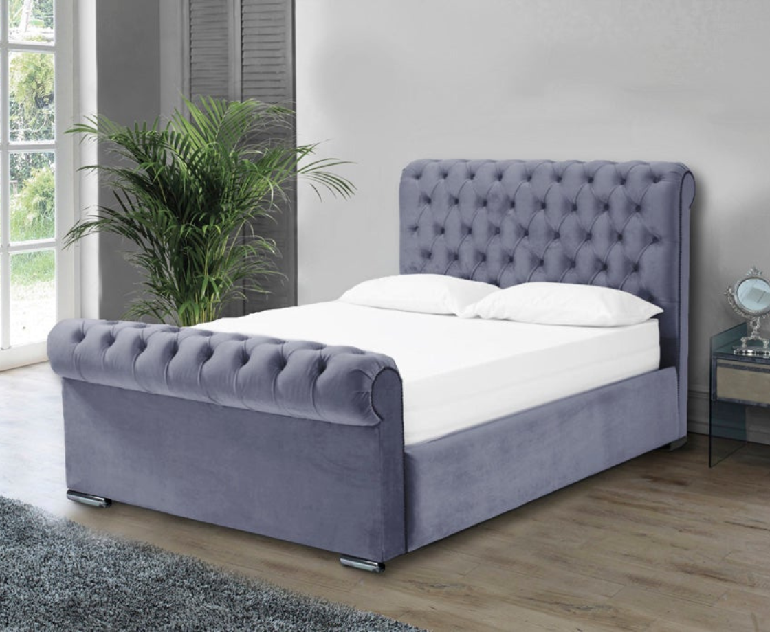 Benito 5ft Kingsize Bed Frame - Velvet Silver