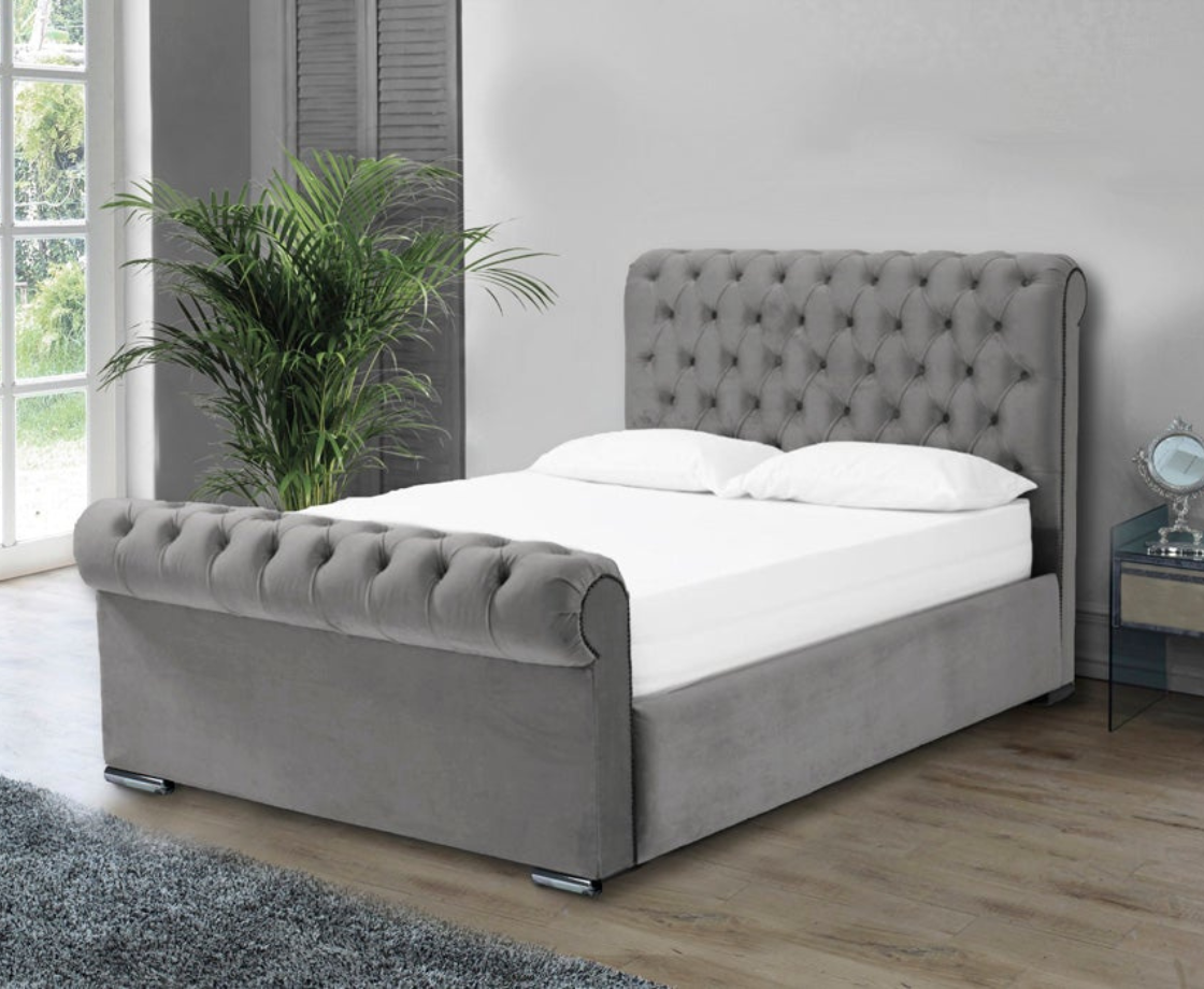 Benito 5ft Kingsize Bed Frame - Velvet Silver