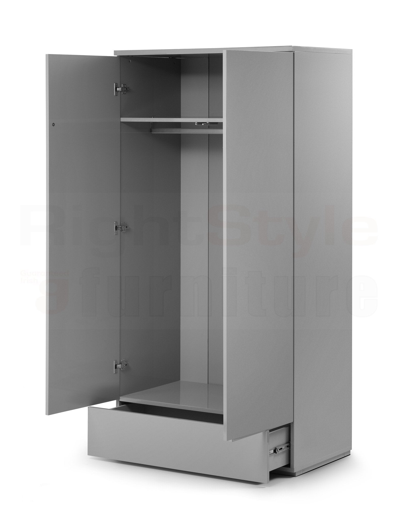 Grace 2 Door 1 Drw Wardrobe - Grey Gloss