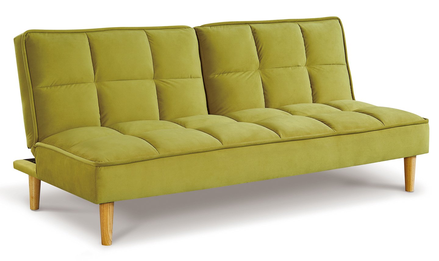 Lokken Sofa Bed with Wooden Oak Legs - Green